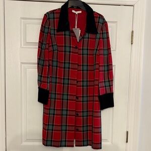Preston & York Red Plaid Long Sleeve Shirt Dress with Black Trim
